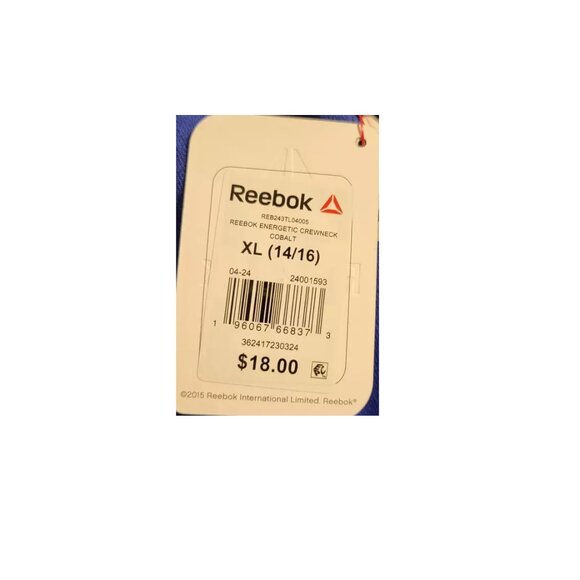 Boys Reebok XL 14-16 Energetic Crewneck Sweatshirt Cobalt Blue Long Sleeve NWT - Picture 3 of 3